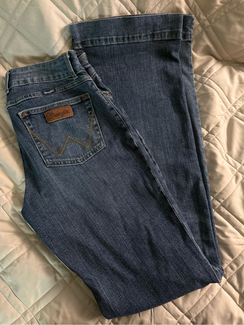 Wrangler Denim Bootcut Jeans - Dark Blue with Brown Patch